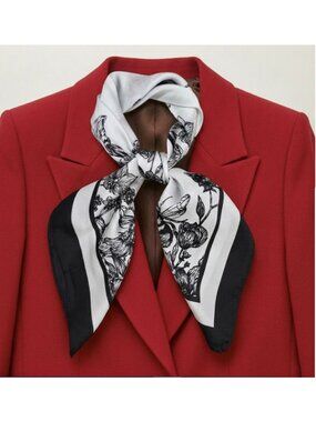 ✨✨Elegant Bandana Square Scarf Silky Satin Soft BLACK WHITE Neck Scarfs Headwrap